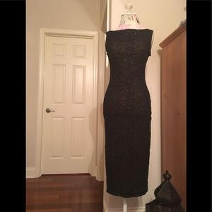 Sheer black over leopard print fitted dress